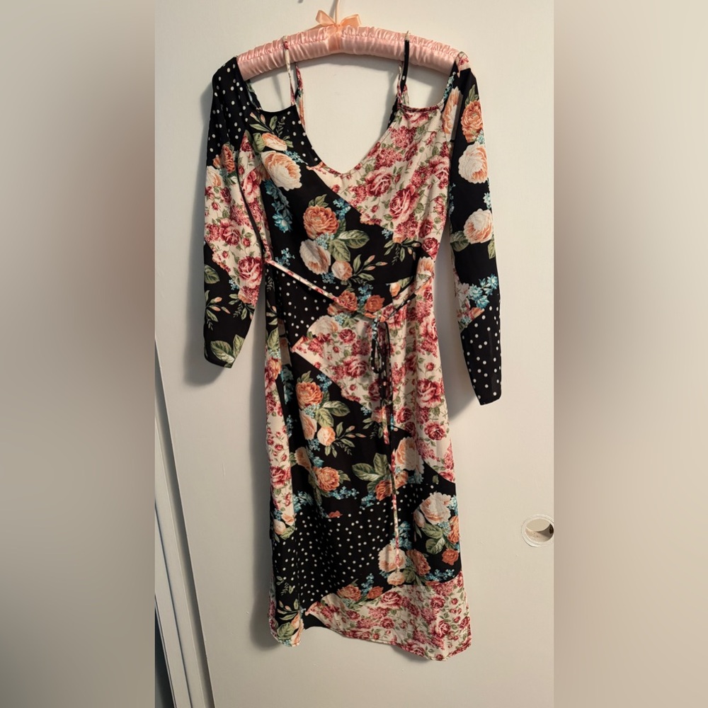 Off the shoulder midi floral patchwork dress